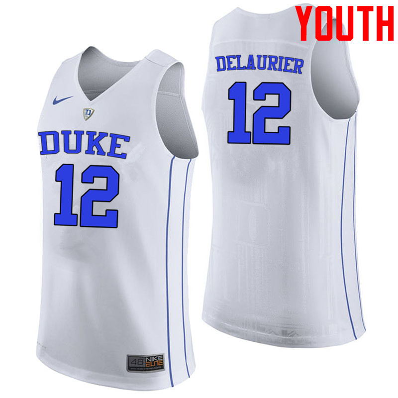 Youth #12 Javin DeLaurier Duke Blue Devils College Basketball Jerseys-White